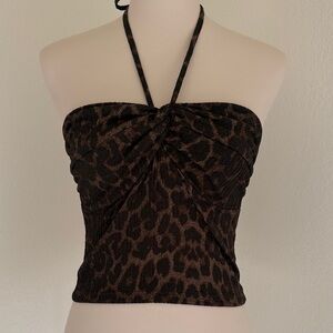 H&M Leopard Print Halter Crop Top